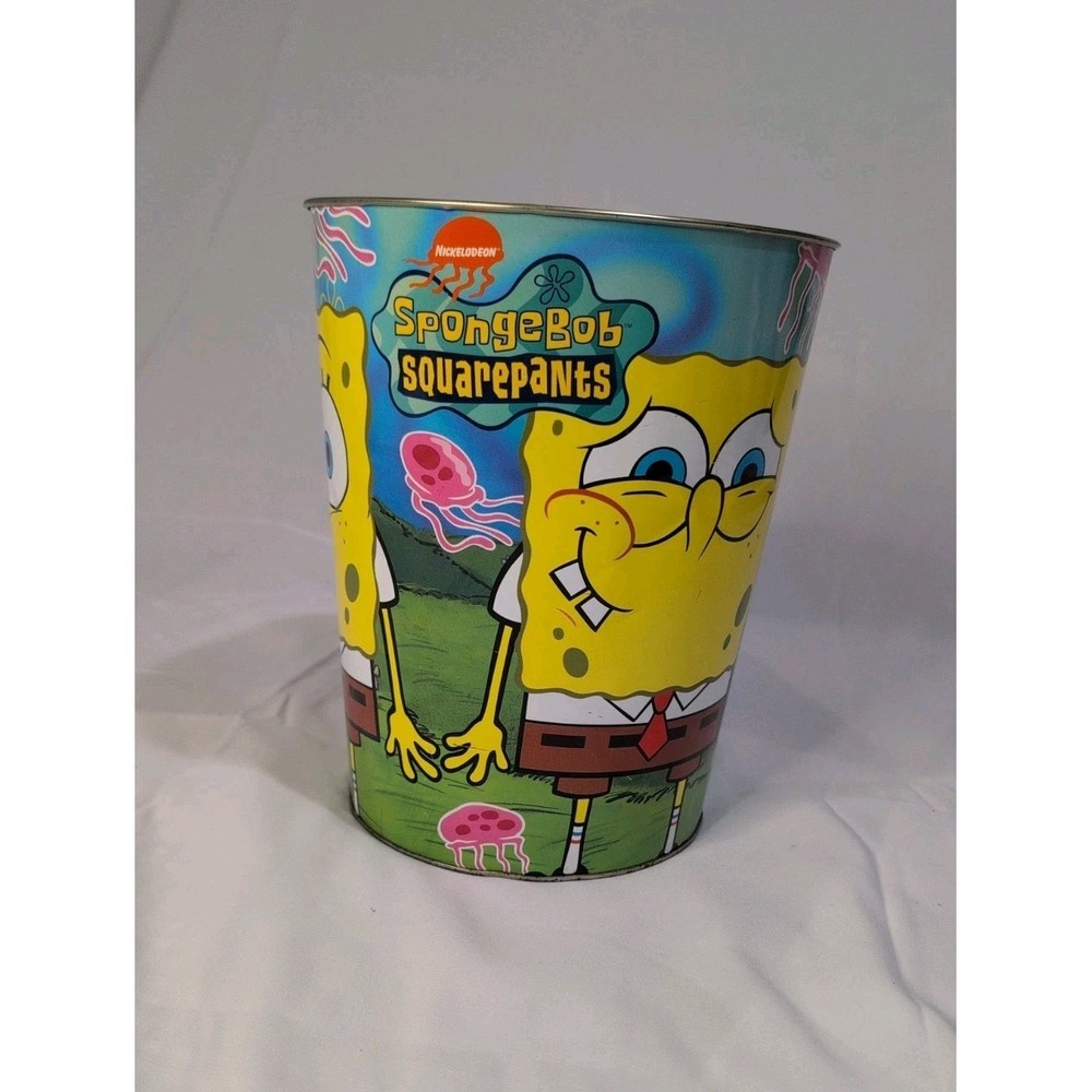 Vntg Spongebob Squarepants Jellyfish 2004 Viacom‎ Metal Trash Garbage  Can RARE